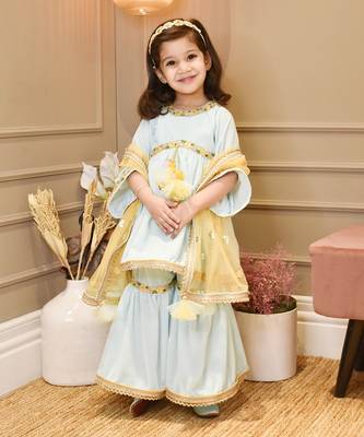 Light Blue Velvet Kurta Sharara 1