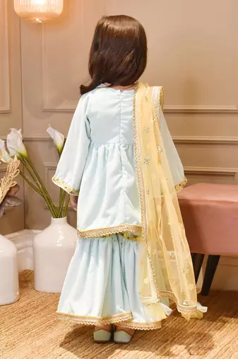 Light Blue Velvet Kurta Sharara