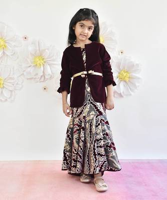 Wine Velvet Sequins Embroidery Gown And Jacket 1
