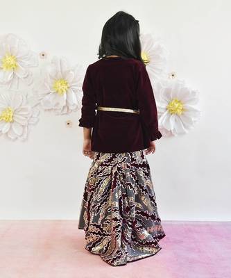 Wine Velvet Sequins Embroidery Gown And Jacket 2