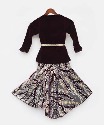 Wine Velvet Sequins Embroidery Gown And Jacket 5