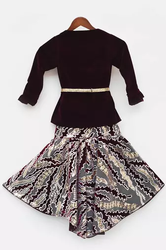 Wine Velvet Sequins Embroidery Gown And Jacket