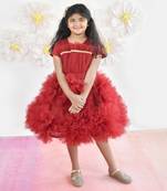 Maroon Net Flower Frock