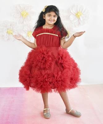 Maroon Net Flower Frock 2