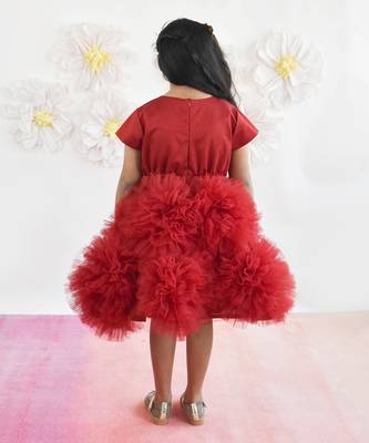 Maroon Net Flower Frock 3