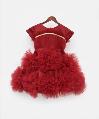 Maroon Net Flower Frock 4