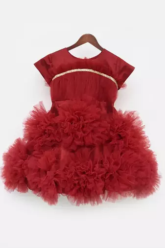 Maroon Net Flower Frock