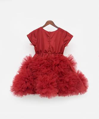 Maroon Net Flower Frock 5