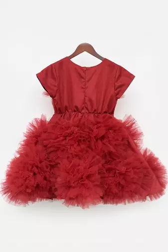 Maroon Net Flower Frock