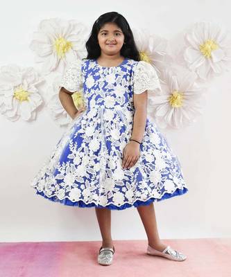 Blue And Off White Lace Frock 1