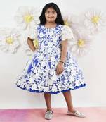 Blue And Off White Lace Frock