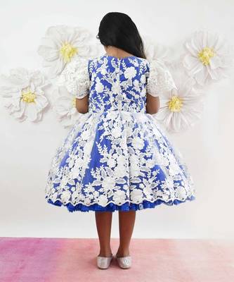 Blue And Off White Lace Frock 2
