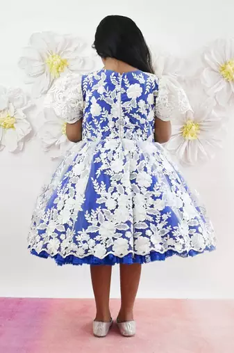 Blue And Off White Lace Frock