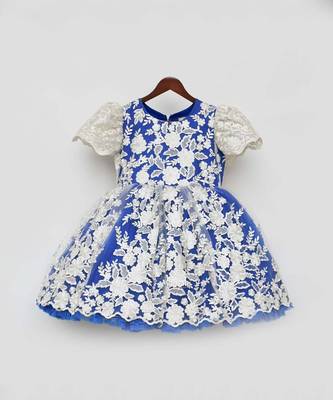 Blue And Off White Lace Frock 3