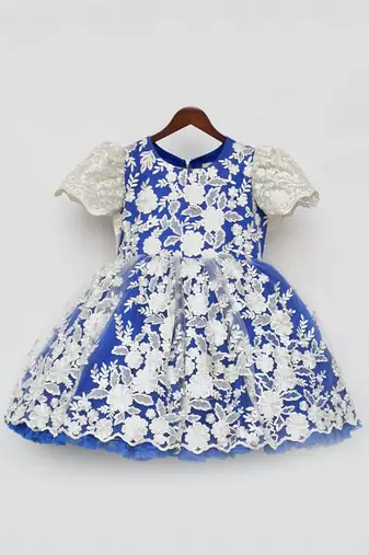 Blue And Off White Lace Frock