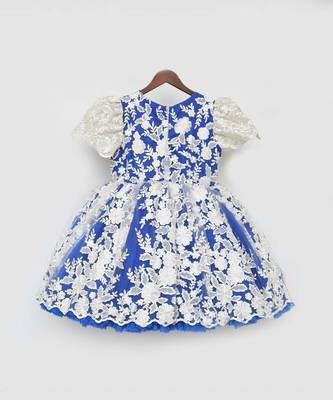 Blue And Off White Lace Frock 4