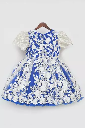 Blue And Off White Lace Frock