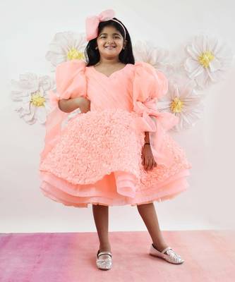 Neon Peach Flower Frock 1