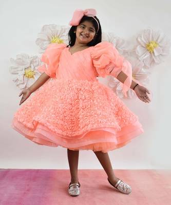 Neon Peach Flower Frock 2