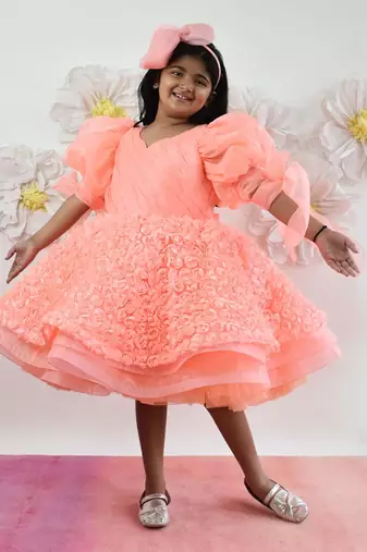 Neon Peach Flower Frock