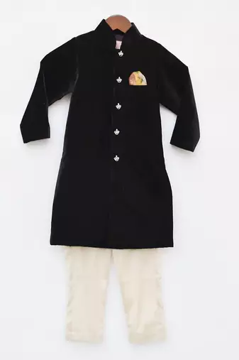 Brown Velvet Ajkan And Golden Pant