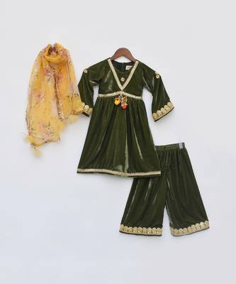 Green Velvet Kurti And Plazo Pant 1