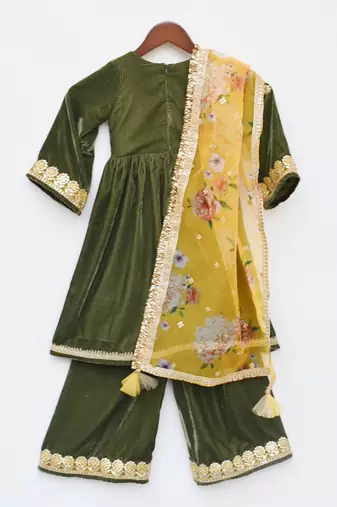 Green Velvet Kurti And Plazo Pant