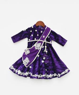 Purple Velvet Crinkle Anarkali 1