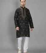 Black embroidered cotton men-kurtas