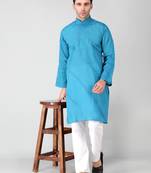 Blue embroidered cotton men-kurtas