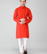 Orange embroidered cotton men-kurtas