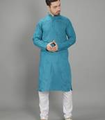 Blue embroidered cotton men-kurtas