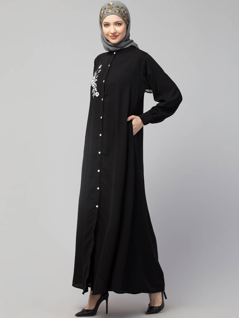 Nazneen Front Open with Embroidery Casual Abaya
