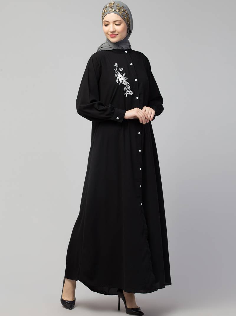 Nazneen Front Open with Embroidery Casual Abaya