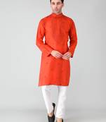 Orange embroidered cotton men-kurtas