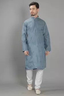 Grey embroidered cotton men-kurtas