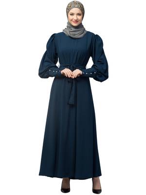 Nazneen Long Cuff Gathered Puffed Sleeve with Bet A line Abaya 1