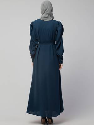 Nazneen Long Cuff Gathered Puffed Sleeve with Bet A line Abaya 2
