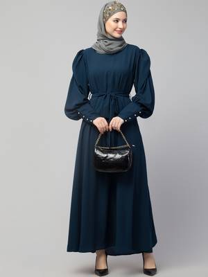 Nazneen Long Cuff Gathered Puffed Sleeve with Bet A line Abaya 4