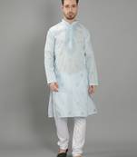 Blue embroidered cotton men-kurtas