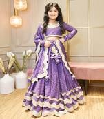 Purple Bandhej Scalup Lehenga Choli And Dupatta