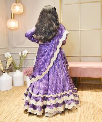 Purple Bandhej Scalup Lehenga Choli And Dupatta 2
