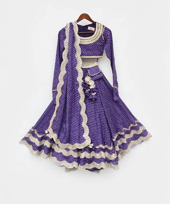Purple Bandhej Scalup Lehenga Choli And Dupatta 3