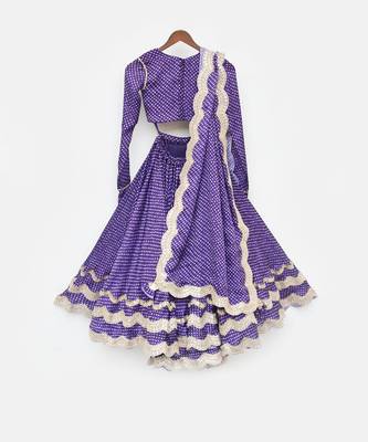 Purple Bandhej Scalup Lehenga Choli And Dupatta 4