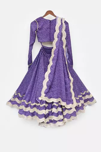 Purple Bandhej Scalup Lehenga Choli And Dupatta