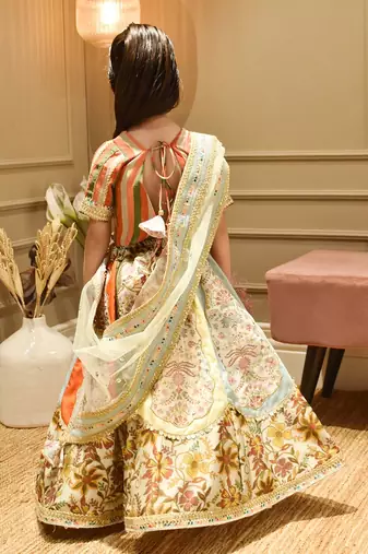 Multi Colour Choli With Printed Lehenga