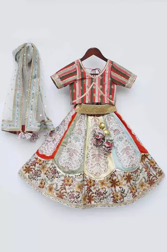 Multi Colour Choli With Printed Lehenga