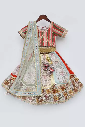 Multi Colour Choli With Printed Lehenga