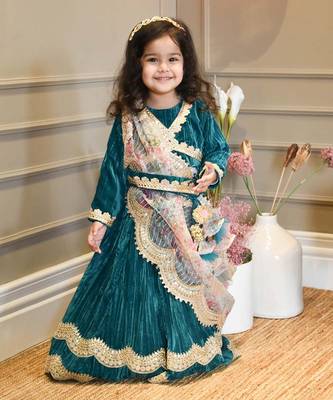 Green Crikle Velvet Lehenga Choli 1