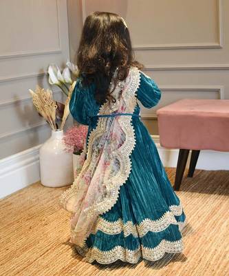 Green Crikle Velvet Lehenga Choli 2
